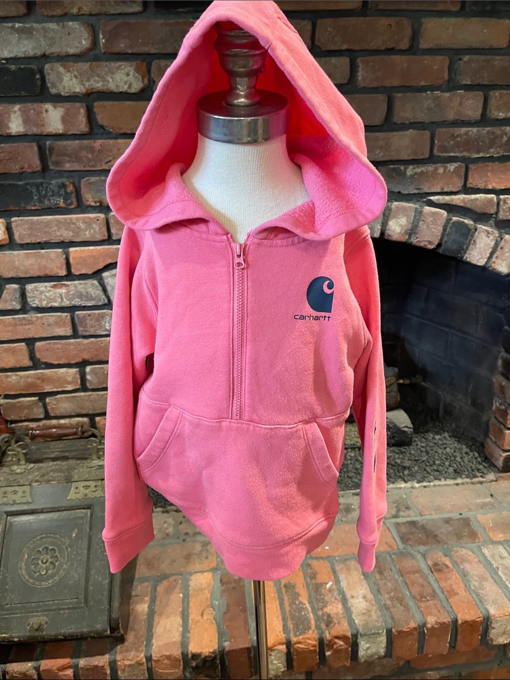 Carhartt Kids Half-Zip Hooded Pullover in Bright Pink size 4T